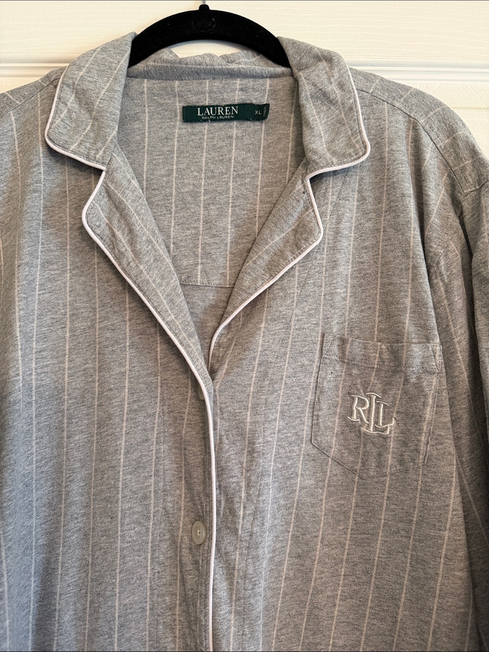 Lauren Ralph Lauren Gray Pinstripe Button-Up Nightshirt with RLL Monogram XL - Picture 3 of 4